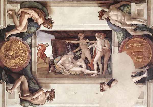 Drunkenness of Noah (with ignudi and medallions) 1509 Oil Painting by Michelangelo Buonarroti