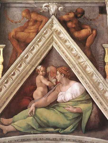 Ancestors of Christ - Hezekiah as a child with father Ahaz and his mother Oil Painting by Michelangelo Buonarroti