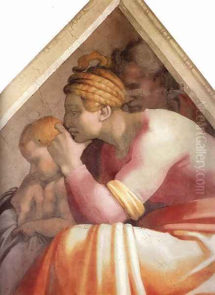 Ancestors of Christ- figures (5) (detail) 1511 Oil Painting by Michelangelo Buonarroti