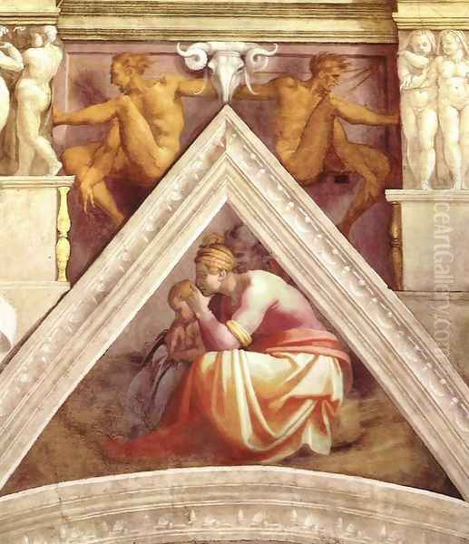 Ancestors of Christ - Solomon, the father of Rehoboam Oil Painting by Michelangelo Buonarroti