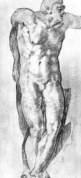 Study of a Nude Man Oil Painting by Michelangelo Buonarroti