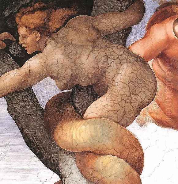 The Fall and Expulsion from Garden of Eden (detail-7) 1509-10 Oil Painting by Michelangelo Buonarroti