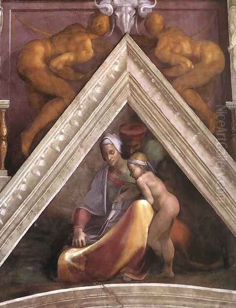 Ancestors of Christ - The child Salmon Oil Painting by Michelangelo Buonarroti