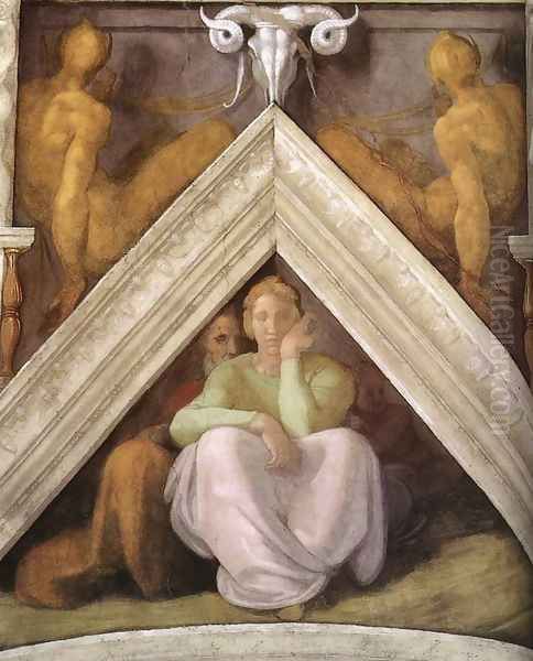 Ancestors of Christ - Jesse with his parents Oil Painting by Michelangelo Buonarroti