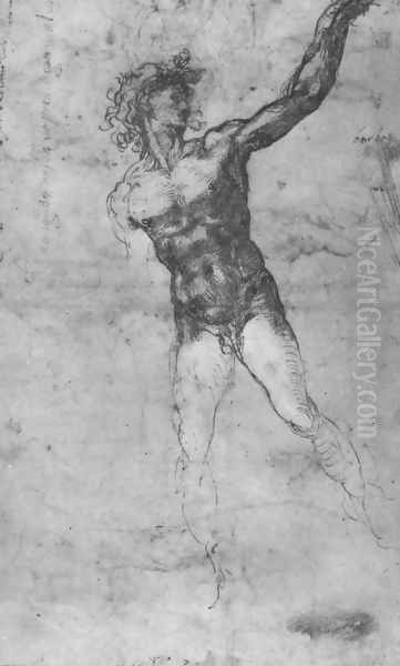 Male nude, study for the Battle of Cascina Oil Painting by Michelangelo Buonarroti