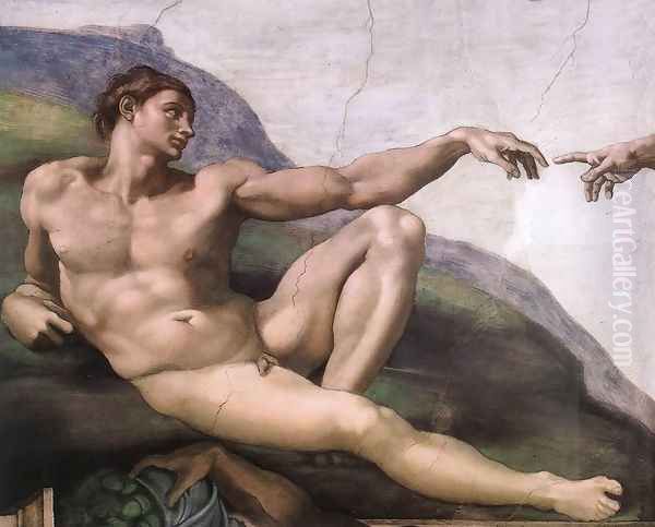 Creation of Adam (detail-1) 1510 Oil Painting by Michelangelo Buonarroti