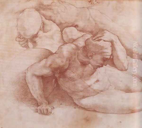 Two Figures (Study for The Last Judgement) Oil Painting by Michelangelo Buonarroti