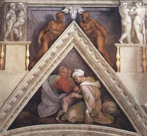 Ancestors of Christ - Uzziah, parents, and a brother Oil Painting by Michelangelo Buonarroti