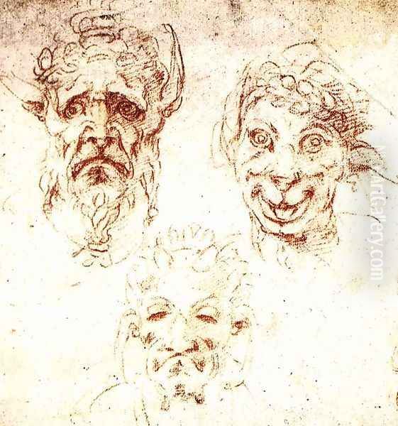 Studies of Grotesques Oil Painting by Michelangelo Buonarroti