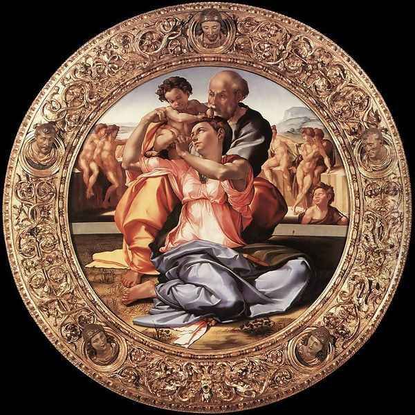 The Doni Tondo (framed) c. 1506 Oil Painting by Michelangelo Buonarroti