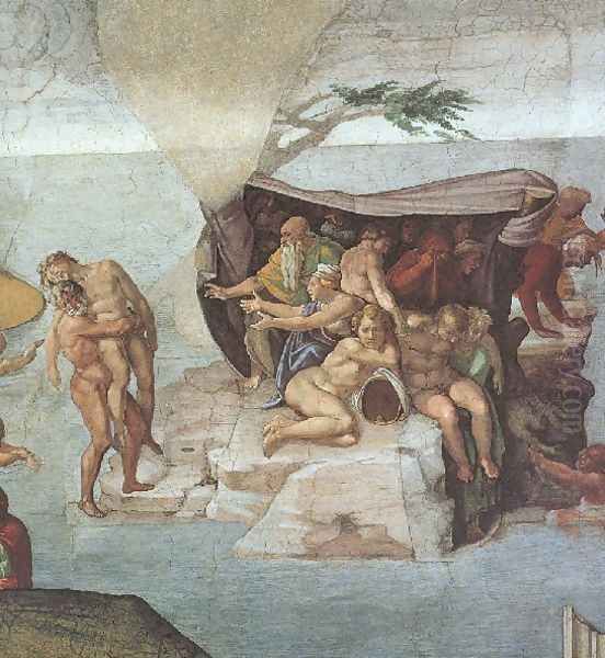 Ceiling Of The Sistine Chapel Genesis Noah 7 9 The Flood Right View Oil Painting by Michelangelo Buonarroti