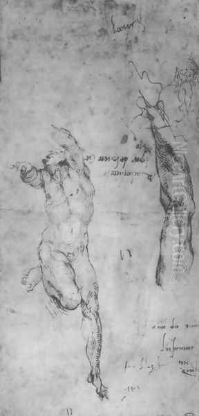 Male nude; arm; bearded man Oil Painting by Michelangelo Buonarroti