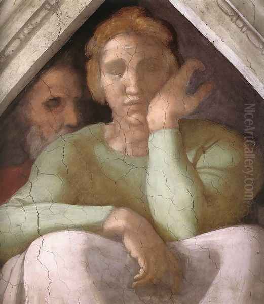 Ancestors of Christ- figures (7) (detail) 1511 Oil Painting by Michelangelo Buonarroti