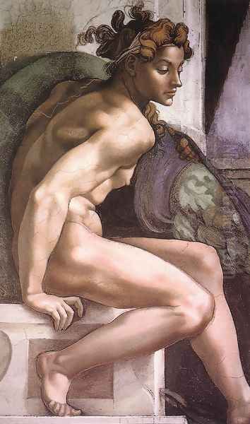 Ignudo -2 1509 Oil Painting by Michelangelo Buonarroti