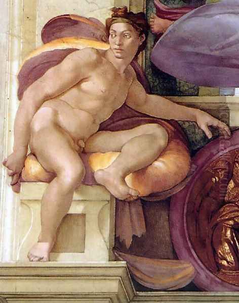 Ignudo -11 1509 Oil Painting by Michelangelo Buonarroti