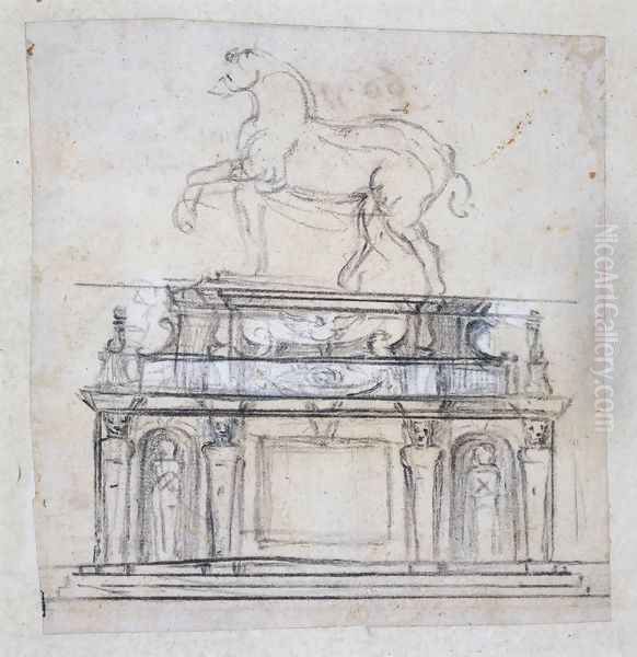 Design For A Statue Of Henry II Of France On Horseback Oil Painting by Michelangelo Buonarroti