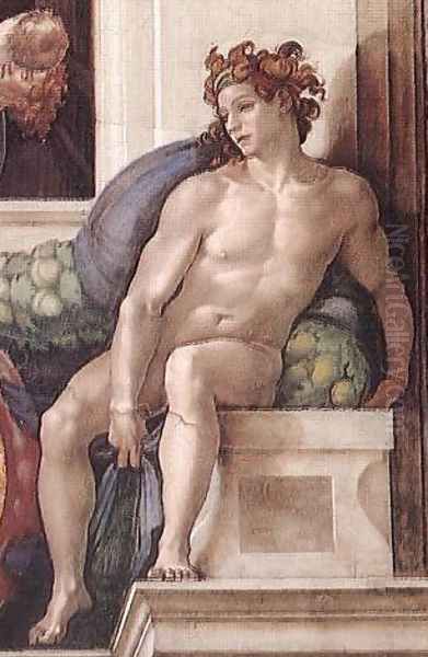 Ignudo -4 1509 Oil Painting by Michelangelo Buonarroti