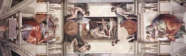 Ceiling of the Sistine Chapel - bay 1 Oil Painting by Michelangelo Buonarroti