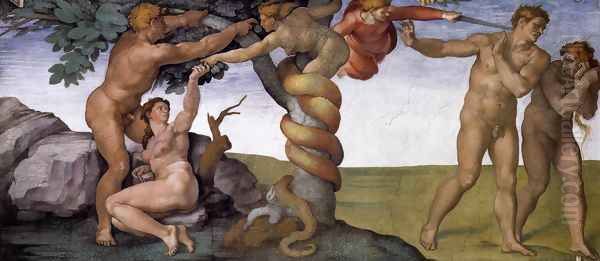 The Fall and Expulsion from Garden of Eden 1509-10 Oil Painting by Michelangelo Buonarroti