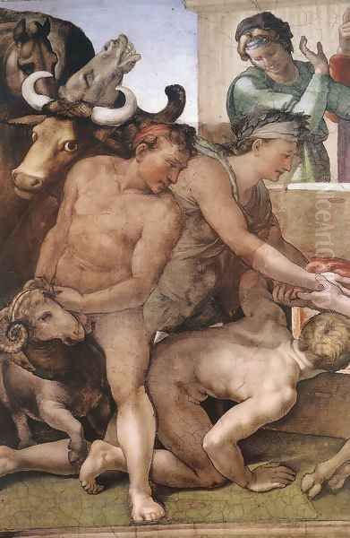 Sacrifice of Noah (detail-1) 1509 Oil Painting by Michelangelo Buonarroti