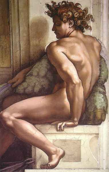 Ignudo -1 1509 Oil Painting by Michelangelo Buonarroti