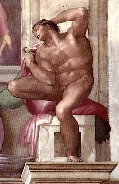 Ignudo -8 1511 Oil Painting by Michelangelo Buonarroti