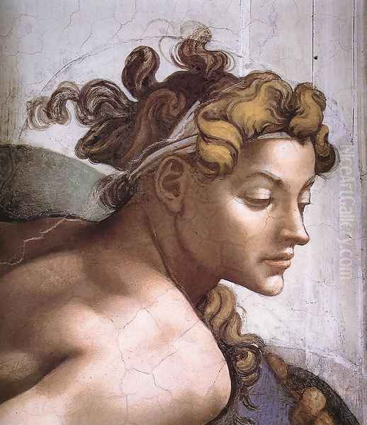 Ignudo -2 (detail) 1509 Oil Painting by Michelangelo Buonarroti