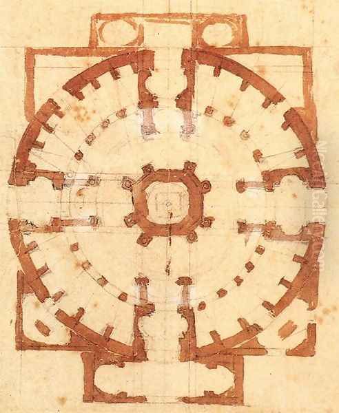 Plan for a Church Oil Painting by Michelangelo Buonarroti