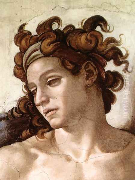 Ignudo -4 (detail) 1509 Oil Painting by Michelangelo Buonarroti