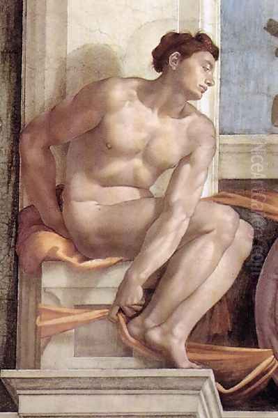 Ignudo -10 1509 Oil Painting by Michelangelo Buonarroti