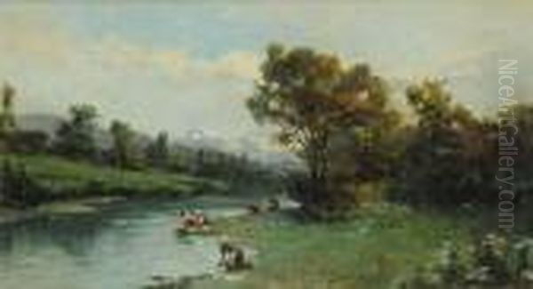 Lavandaie Al Fiume Oil Painting by Carlo Follini