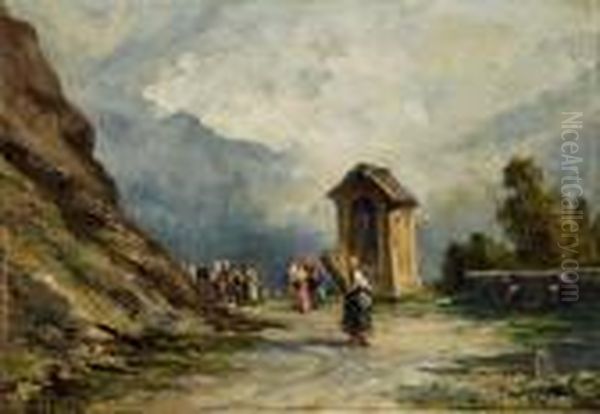 Processione Verso Oropa Oil Painting by Carlo Follini