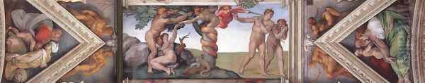 Ceiling of the Sistine Chapel - bay 4 Oil Painting by Michelangelo Buonarroti