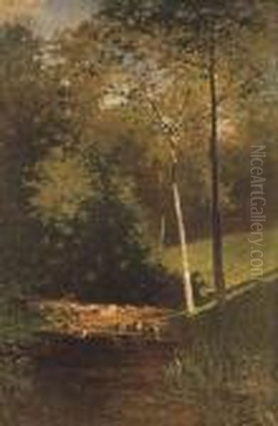 Stagno Nel Bosco Con Anatre Oil Painting by Carlo Follini