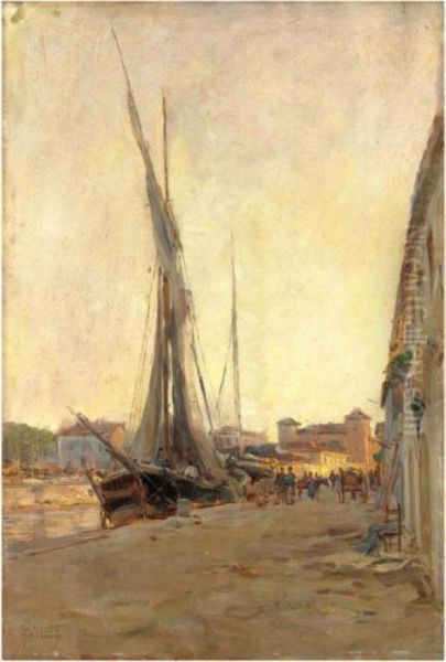 Barche A Vela Presso Il Porto Oil Painting by Carlo Follini