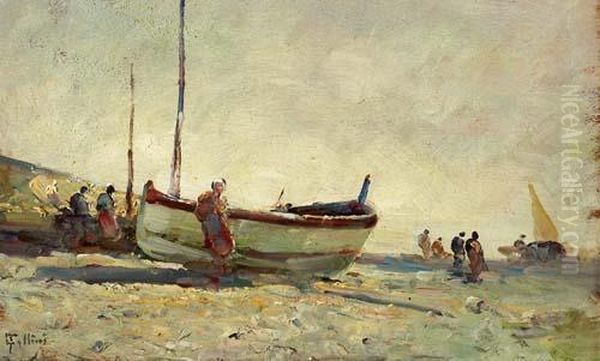 Pescatori In Riva Al Mare Oil Painting by Carlo Follini