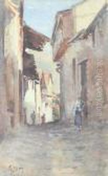 Strada Di Paese Con Figure Oil Painting by Carlo Follini