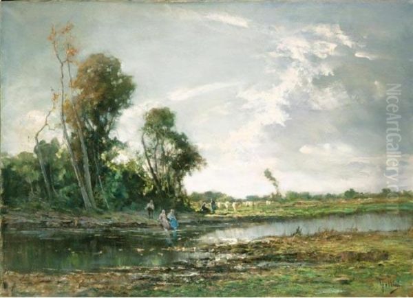 Ristoro Lungo Il Fiume Oil Painting by Carlo Follini