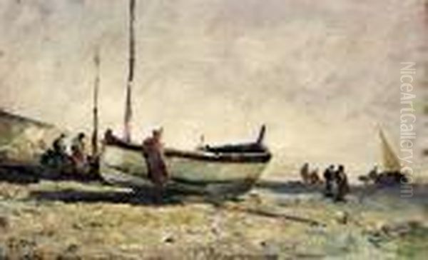 Barche Sulla Spiaggia Oil Painting by Carlo Follini