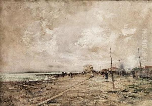 Spiaggia Di Bordighera Oil Painting by Carlo Follini