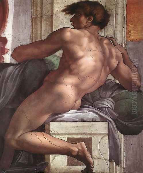 Ignudo -1 1511 Oil Painting by Michelangelo Buonarroti