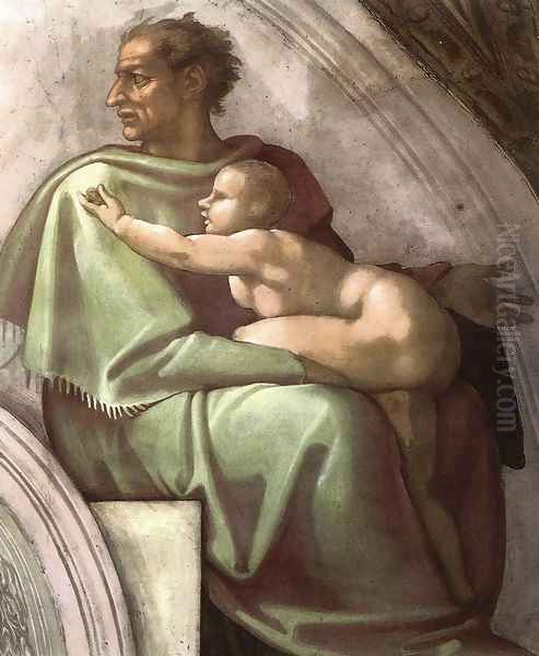 Josiah - Jechoniah - Shealthiel (detail-2) 1511-12 Oil Painting by Michelangelo Buonarroti