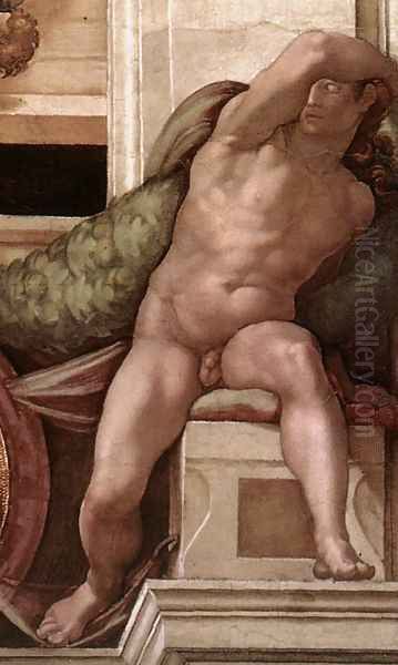 Ignudo -8 1509 Oil Painting by Michelangelo Buonarroti