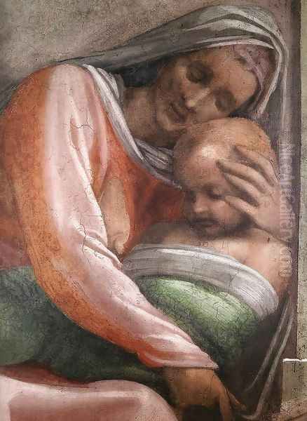 Salmon - Boaz - Obed (detail-1) 1511-12 Oil Painting by Michelangelo Buonarroti