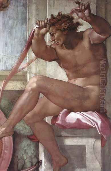 Ignudo -4 1511 Oil Painting by Michelangelo Buonarroti