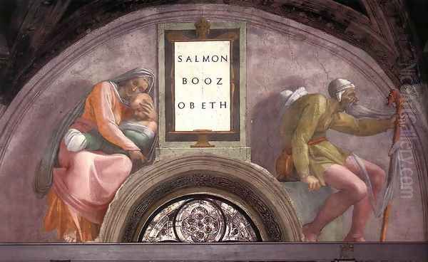 Salmon - Boaz - Obed 1511-12 Oil Painting by Michelangelo Buonarroti