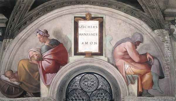 Hezekiah - Manasseh - Amon 1511-12 Oil Painting by Michelangelo Buonarroti