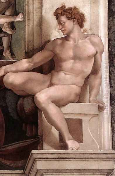 Ignudo -5 1509 Oil Painting by Michelangelo Buonarroti