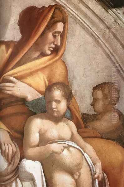 Uzziah - Jotham - Ahaz (detail-2) 1511-12 Oil Painting by Michelangelo Buonarroti