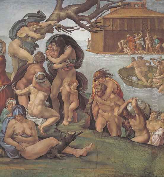 Ceiling of the Sistine Chapel: Genesis, Noah 7-9: The Flood, left view Oil Painting by Michelangelo Buonarroti